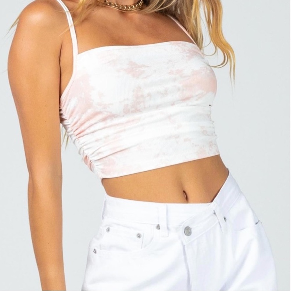 Princess Polly Shaed Top in Light Pink/White | Cowl Neck Crop Top